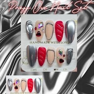 Red and Silver Press-On Nail Kit